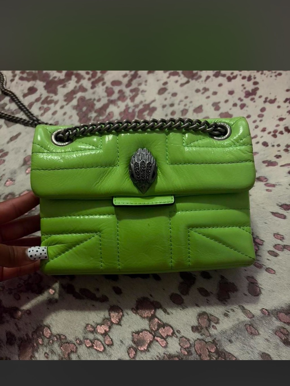 Kurt Geiger Neon Green Quilted Crossbody with Chain Strap lime